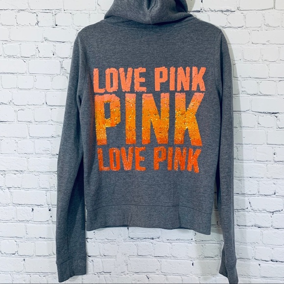 PINK Victoria's Secret Sweaters - Pink by Victoria Secret | Orange Sequin Zip Up